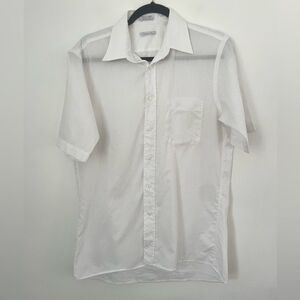 Christian Dior Mens White Cotton SS Button Down Shirt 15.5